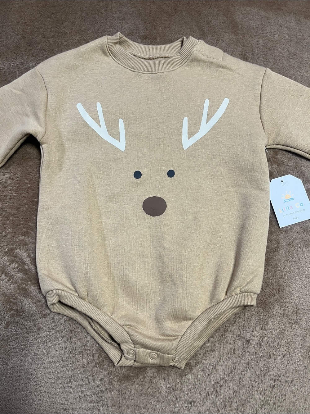 Beige Deer Graphic Baby One-Piece Bodysuit by Little Co. Lauren Conrad
